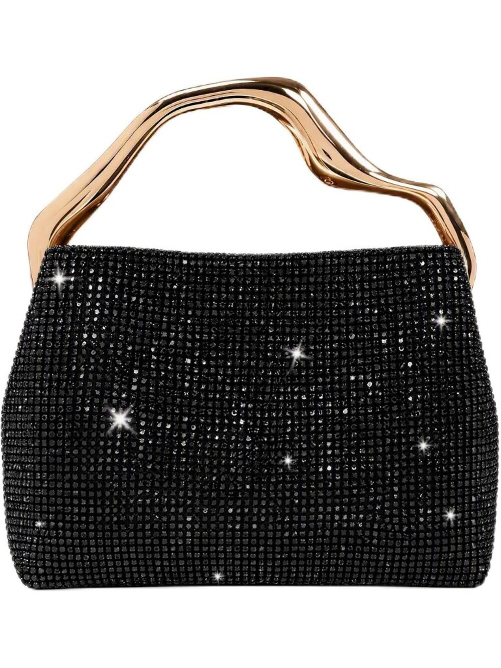 Women's Black Rhinestone Top Handle Elegant Wedding Clutch Purse Evening Bags